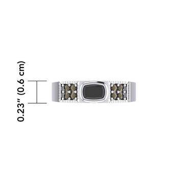 Modern Band Ring with Inlay Stone and Marcasite TRI1977 - Jewelry